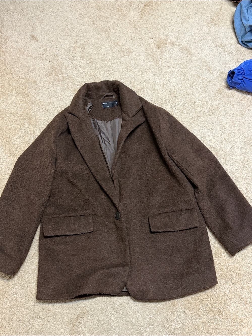 Brown Single-Button Wool Blend Coat